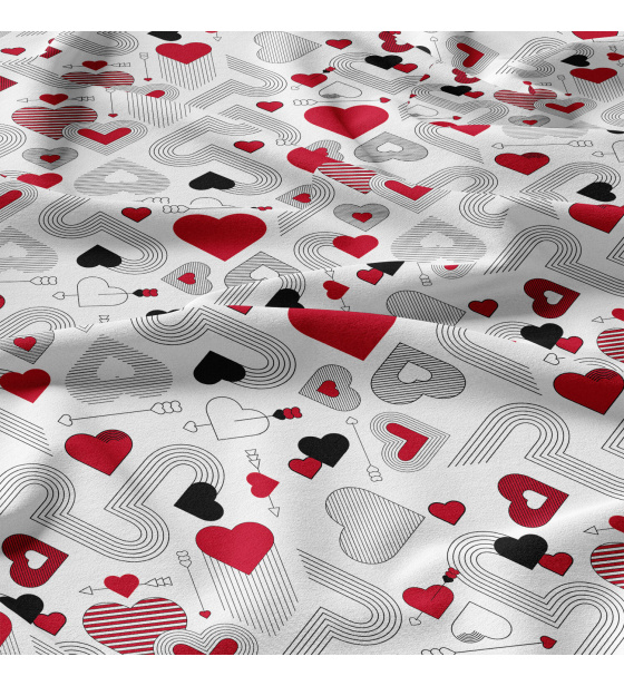 Decorative cotton fabric, by the meter, Hearts on White