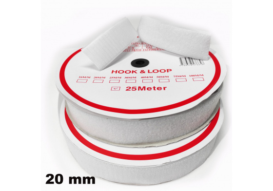 Sew-on Velcro Hook and Loop set white 20 mm x 25 m