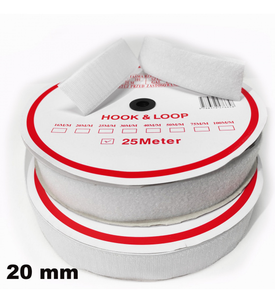 Sew-on Velcro Hook and Loop set white 20 mm x 25 m
