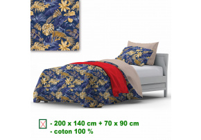 Cotton bedding with zipper, color Garnet, 140x200 cm
