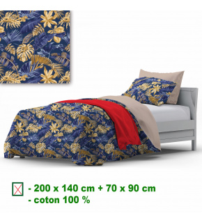 Cotton bedding with zipper, dark blue color, 140x200 cm