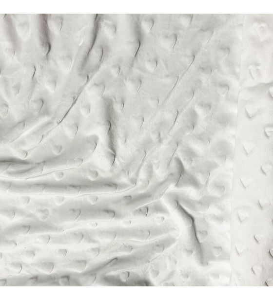 Minky fabric with hearts, 320 g/m², width 160 cm, by the meter, white