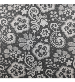 Cotton fabric 100% cotton, 125 g/m², width 160 cm, white lace flowers on grey