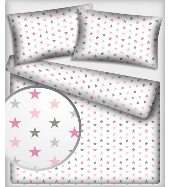 Dětská dekorační bavlněná látka vzor hvězdy růžové na bílém