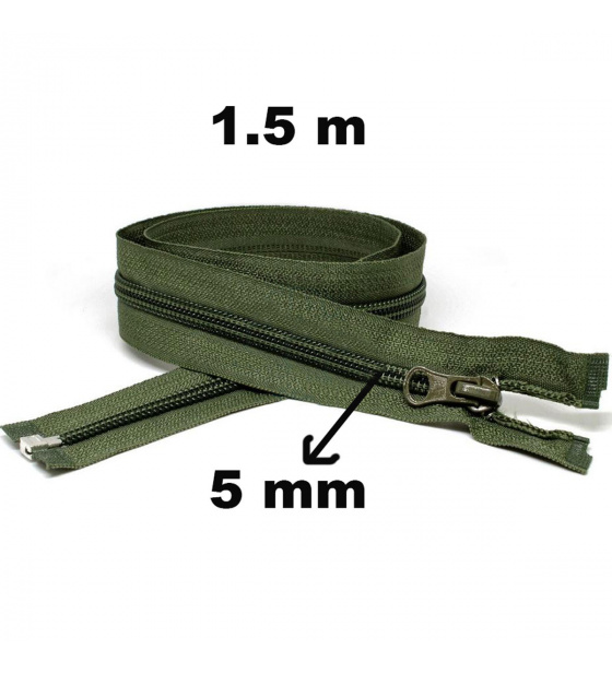 Spiral Zipper Detachable Khaki 5 mm length 150 cm