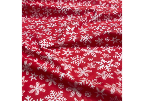 Christmas cotton fabric, by the meter, width 160 cm, White Snowflakes on Red