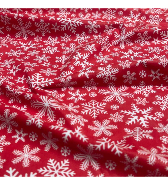 Christmas cotton fabric, by the meter, width 160 cm, White Snowflakes on Red