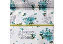 Cotton Fabric Flowers Turquoise on White