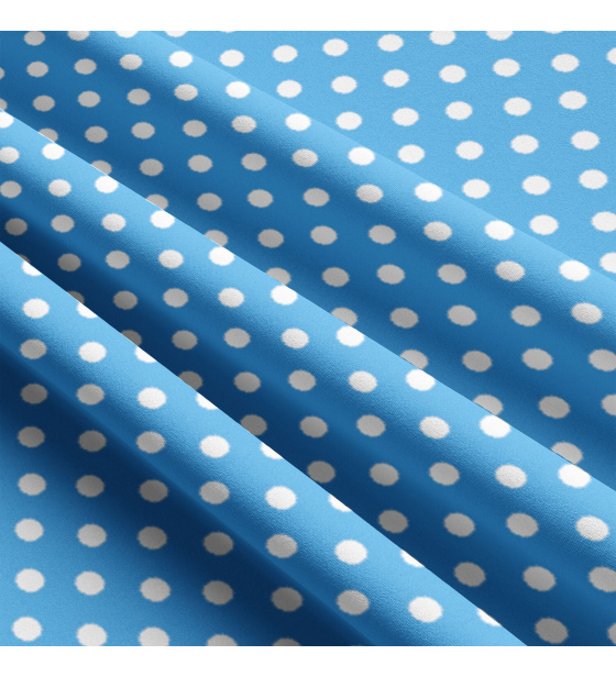 Children's cotton fabrics, by the meter. Dot 10 mm, white on Turquoise