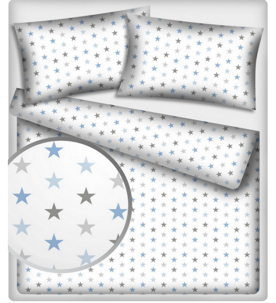 Dětská dekorační bavlněná látka vzor hvězdy modré na bílém