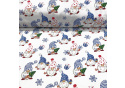 Vánoční bavlněná dekorační látka, vzor Skřítek Modrý na bílém, metráž 160 cm