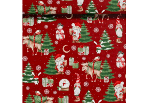 Christmas cotton fabric, by the meter, width 160 cm, Snowman on Red Christmas cotton fabric, by the meter, width 160 cm, Snowman on Red