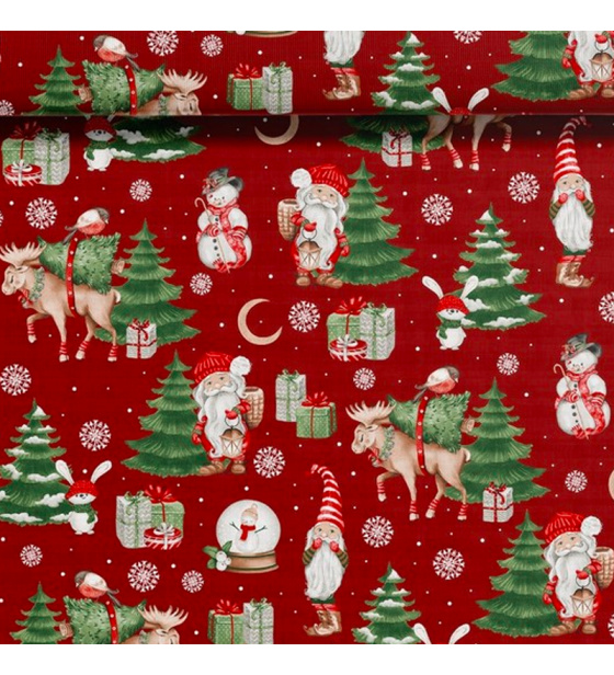 Christmas cotton fabric, by the meter, width 160 cm, Snowman on Red