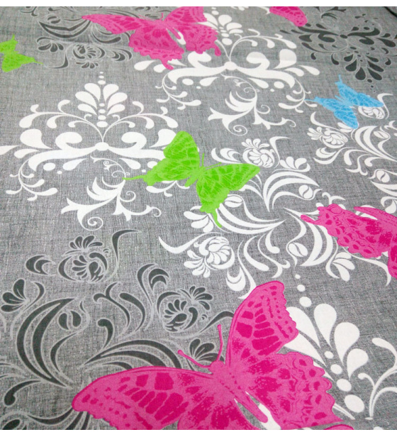 Dekorační dětská bavlněná látka vzor Motýlci na šedém 