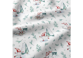 Christmas cotton fabric, by the meter, width 160 cm, Christmas pattern on White