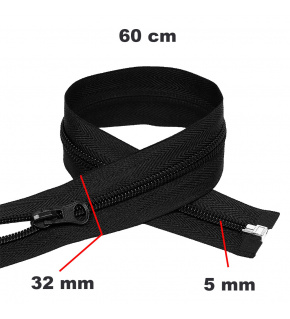 Spiral Zipper, Detachable, Black, 32 mm, Length 60 cm