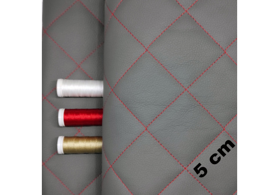 Eco-leather 5x5 color Graphite quilted with Red threads 1.45 m x 0.25 m