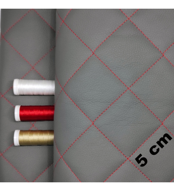 Eco-leather 5x5 color Graphite quilted with Red threads 1.45 m x 0.25 m