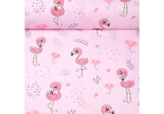 Cotton fabric, by the meter. Flamingo Baby on Pink
