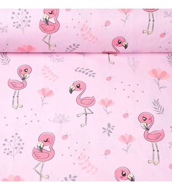 Cotton fabric, by the meter. Flamingo Baby on Pink