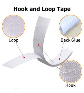White adhesive hook and loop tape 50 mm