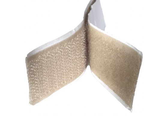 Beige adhesive hook and loop tape 2x10 cm, width 25 mm