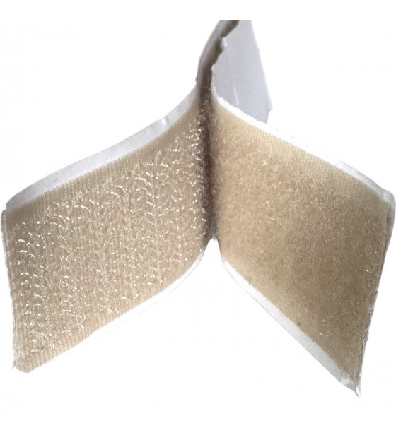 Beige adhesive hook and loop tape 2x10 cm, width 25 mm