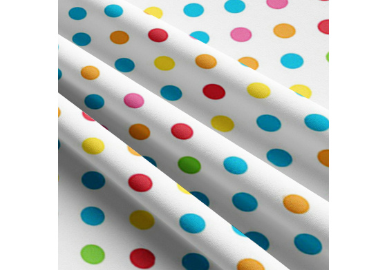 Children's cotton fabrics, by the meter. Dot 40 mm, Multi on White