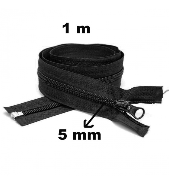 Spiral Zipper Detachable Black 5 mm Length 100 cm