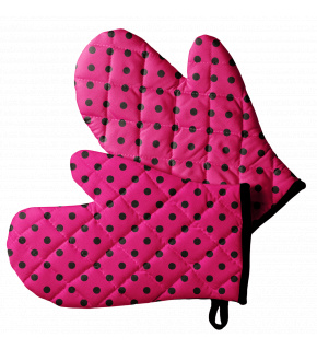 Set of Kitchen Oven Mitts, Pink Polka Dot