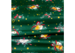 Christmas cotton fabric, by the meter, width 160 cm, Christmas motif on Green
