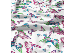 Cotton fabrics, by the meter. Butterflies on White