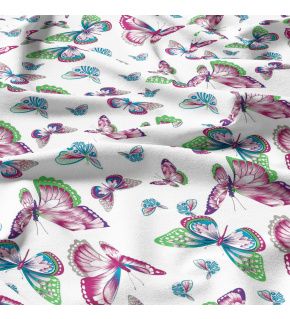 Cotton fabrics, by the meter. Butterflies on White