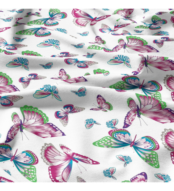 Cotton fabrics, by the meter. Butterflies on White