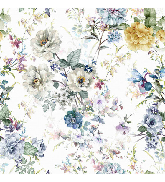 Velvet upholstery fabrics with print, Flowers on White