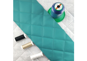 Ultrasonically quilted eco-leather, turquoise color, by the meter