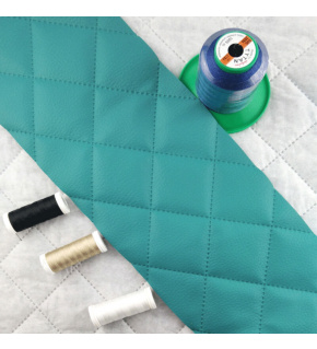 Ultrasonically quilted eco-leather, turquoise color, by the meter