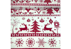 Christmas cotton fabric, by the meter, width 160 cm, Scandinavian Red on White motif Christmas cotton fabric, by the meter, width 160 cm, Scandinavian Red on White motif