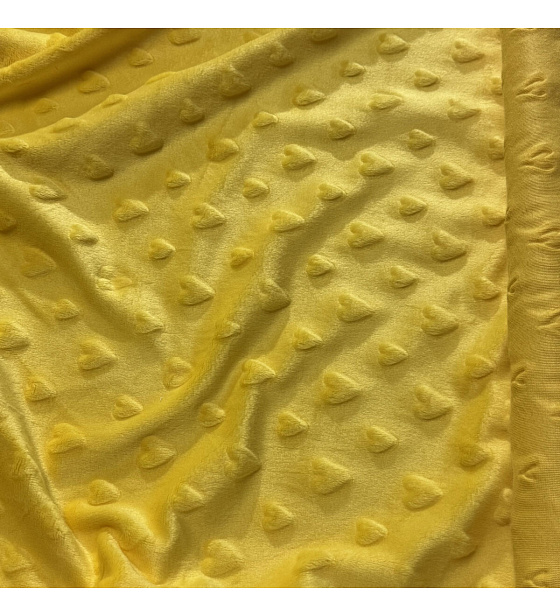 Minky fabric with hearts, 320 g/m², width 160 cm, by the meter, yellow