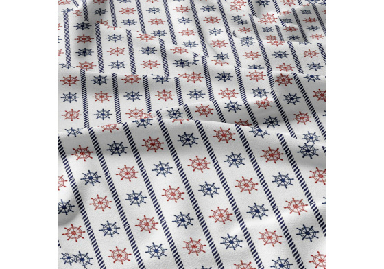 Children's cotton fabric by the meter Steering Wheels Blue and Red on White