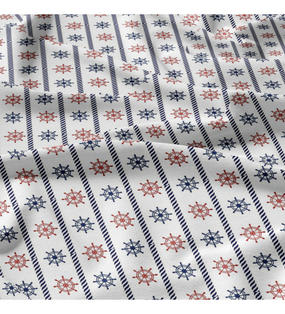 Children's cotton fabric by the meter Steering Wheels Blue and Red on White
