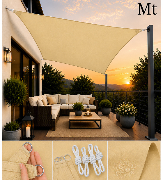 Sun shade sail 3x2 m, Oxford 165 g/m², beige