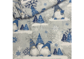 Christmas cotton fabric, by the meter, width 160 cm, Blue Elves on Gray
