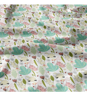 Cotton fabrics, by the meter. Sheep on the White