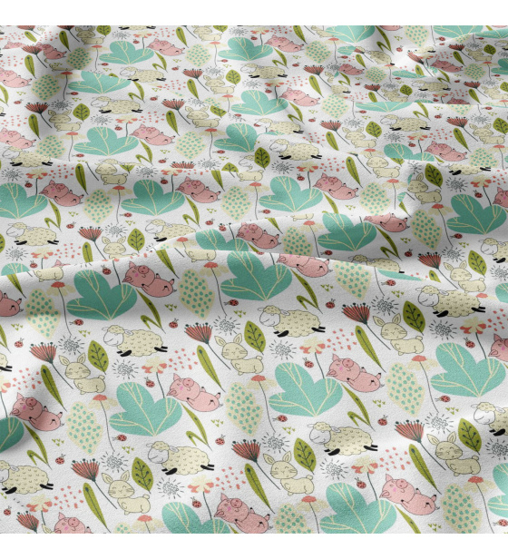 Cotton fabrics, by the meter. Sheep on the White