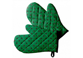 Set of Kitchen Oven Mitts, Green Polka Dot