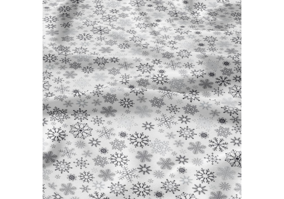 Christmas cotton fabric, by the meter, width 160 cm, Snowflakes Grey on White