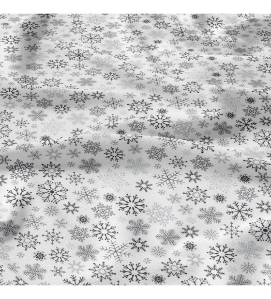 Christmas cotton fabric, by the meter, width 160 cm, Snowflakes Grey on White