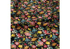 Cotton fabrics, by the meter. Birds of Paradise on the Black