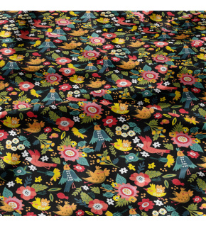 Cotton fabrics, by the meter. Birds of Paradise on the Black